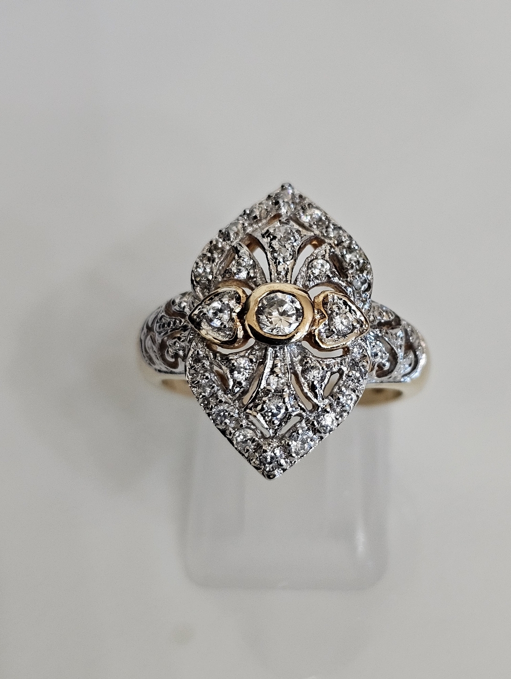 Vintage Victorian Style Diamond Ring 18k Yellow Gold Vermeil Size 7.5 - Picture 5 of 8
